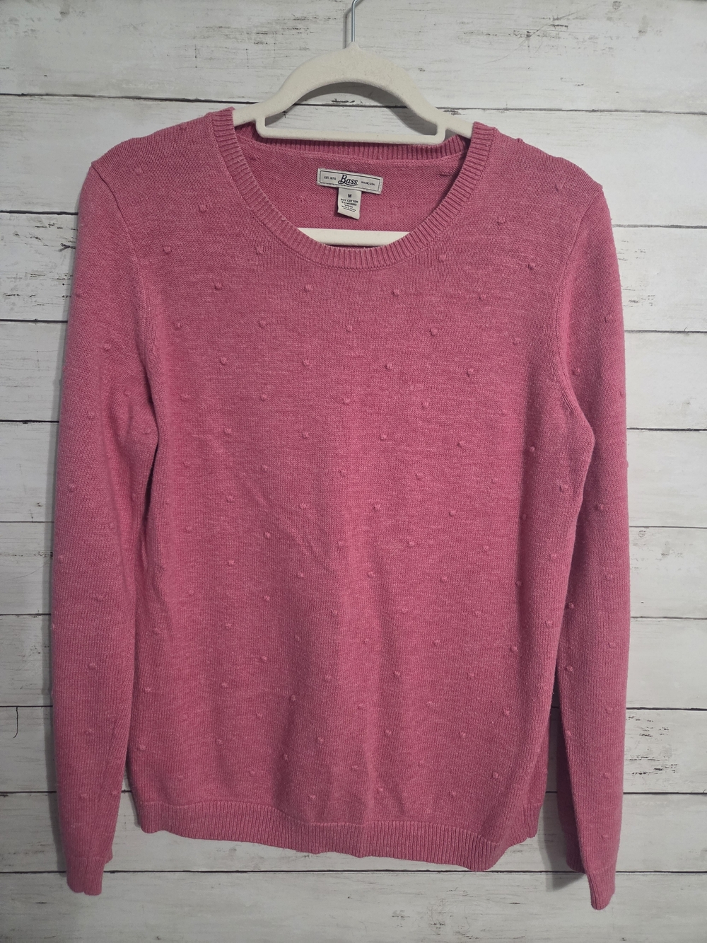 Bass Rose-Pink Crew Neck-Swiss Dot-Texture Sweater Medium Cotton Wool Blend